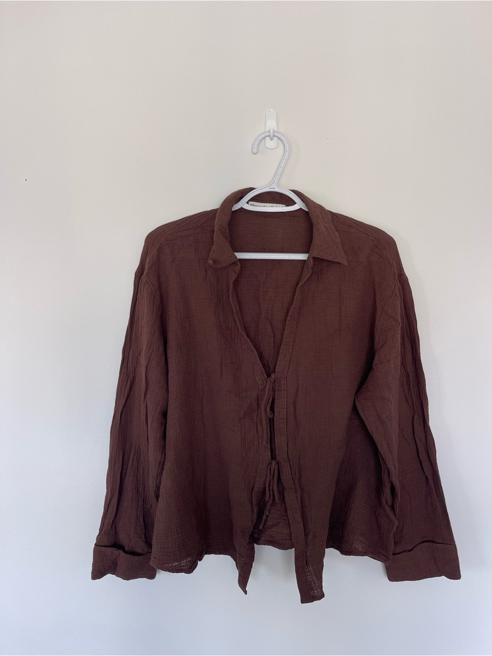 Abercrombie & Fitch Brown Gauze Button-Tie Casual Shirt